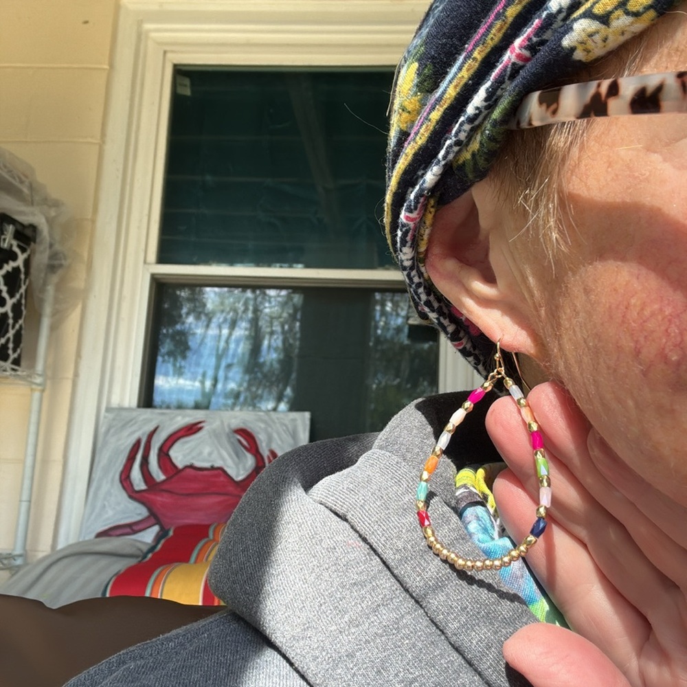 Colorful Beaded Hoop Earrings - Picture 4 of 5